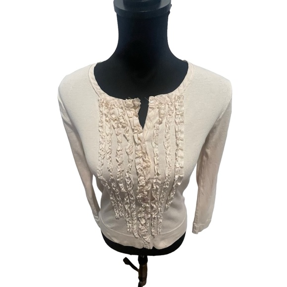 J. Crew. Sz Small. 100% cotton cardigan. Silk/cotton blend ruffles - Picture 3 of 14